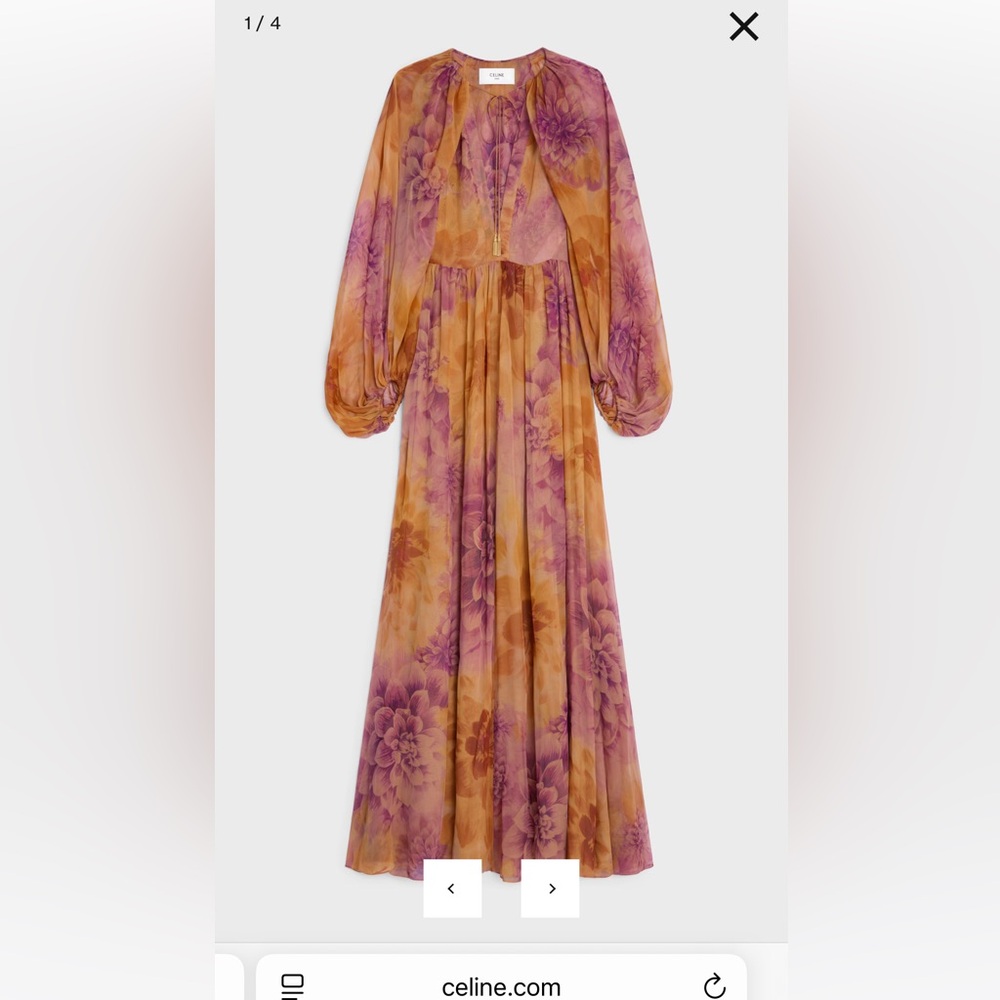 Celine Floral caftan Maxi Dress with Balloon Sleeves in silk muslin 36